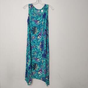 Kaktus Turquoise Tropical Print Sleeveless Maxi Dress Size Large